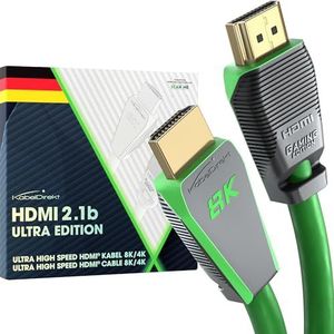 KabelDirekt – 8K HDMI 2.1 kabel, gecertificeerde Gamer-editie – 3m (Ultra High Speed/48G voor 10K, 8K@60Hz of ultrasnel 144Hz bij 4K, optimaal voor PS5/Xbox en Gaming PC, Monitor/TV, groen)