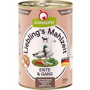 GranataPet Lieblings's maaltijd eend & gans, natvoer voor honden, hondenvoer zonder granen en zonder suikertoevoegingen, volledig voer, 6 x 400 g