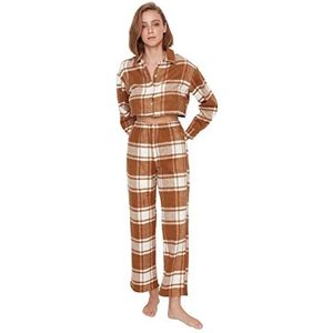 Trendyol Dames geruite geweven pyjamaset, kaneel, 38 (pak van 2), Kaneel