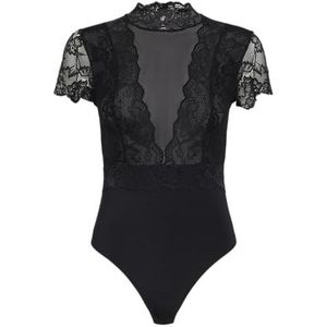 PIECES Dames Pcmicca Ss High Neck Bodystocking Noos body met korte mouwen, zwart, S