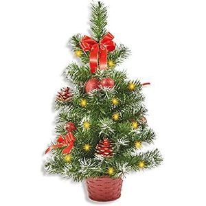 Riffelmacher 20259 Boom met decoratie en ledlicht, afmeting 50 cm, rood, met 10 ledlichtjes, 2 x AA (niet inbegrepen), kerstboom, verlichting, decoratie, Kerstmis, advent