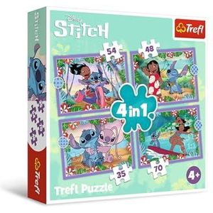 Trefl-Lilo & Stitch, Gekke dag Lilo & Stitch-Puzzel 4in1, van 35 tot 70 stukjes - Verschillende moeilijkheidsgraden, Kleurrijke puzzel met de helden uit de cartoon, Plezier voor kinderen vanaf 4 jaar