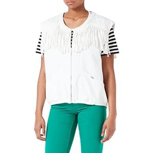 Wrangler Fringed Denim Vest Jacket voor dames, vintage wit, L