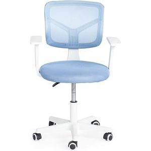 FurnitureR Bureaustoel, in hoogte verstelbaar, task stoel met armleuningen, ergonomische draaiende mesh-stoel voor werkkamer, thuis, school, kantoor, blauw