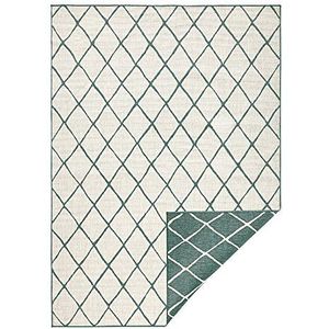 NORTHRUGS In- en buitentapijt, Malaga, 80 x 250 cm, omkeerbaar tapijt, weerbestendig, modern geometrisch patroon, loper voor balkon, terras, tuin, serre, woonkamertapijt, waterdicht, groen en crème