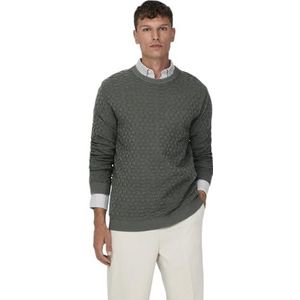 Stoer Trui Geribbeld Ruit Fijngebreid Longsleeve Ontwerp Patroon Sweater, Colour:Green-2, Size:M