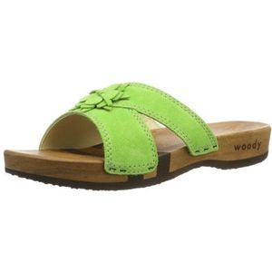 Woody anika dames slippers, groen velours fluo, 38 EU