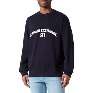 Armani Exchange Heren 91 logo, ronde hals, polsmanchetten, sweatshirt, blauw, M, deep navy, M