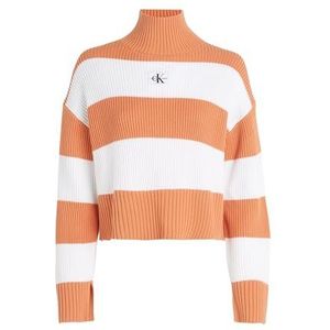 Calvin Klein Jeans Truien voor dames, Wit (Ivoor/Tropisch Oranje Strepen), 3XL