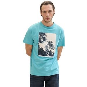 TOM TAILOR Basic T-shirt voor heren met fotoprint, 35272 - Meadow Teal, L