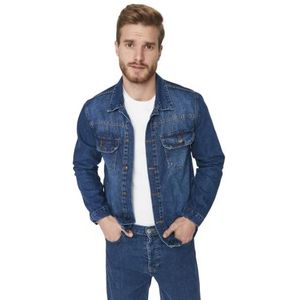 Trendyol Heren Overhemd Kraag Plain Regular Jacket Jas, Marineblauw, L, marineblauw, L