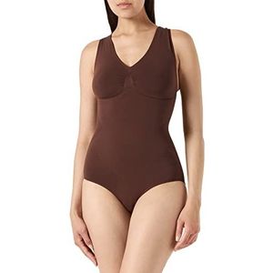 Buikwolk figuurvormende body voor dames met V-hals, bruin (chocoladebruin 905), S