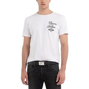Replay Heren T-shirt Korte Mouw Ronde Hals Chrome and Leather, Wit (White 001), 3XL, Wit 001, 3XL