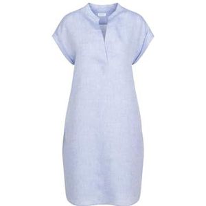 Seidensticker Blousejurk voor dames, modieuze jurk, regular fit, mini-jurk, opstaande kraag, korte mouwen, 100% linnen, blauw, 42