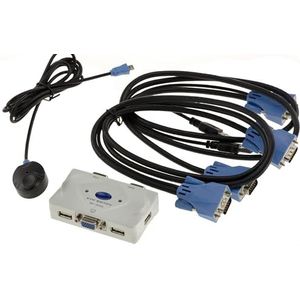 KALEA-INFORMATIQUE KVM-switch voor 2 pc's. VGA-monitor, toetsenbord en USB-muis, met afstandsbediening en KVM-kabels meegeleverd.