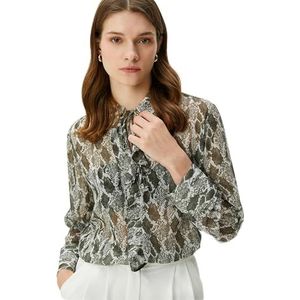 Koton Dames Snake Skin Ruffle Lange Mouwen Chiffon Blouse, Groen design (7d5), 40