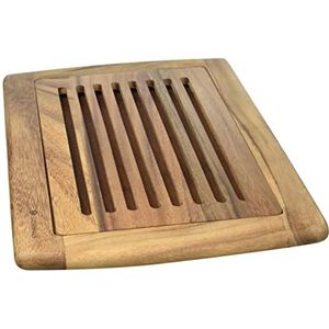 Zassenhaus broodsnijplank, gegroefd, 42 x 28 x 2 cm, met uitneembaar kruimelrooster, acaciahout, snijplank voor brood, broodjes en stokbrood, houten keukenplank, zacht voor het lemmet