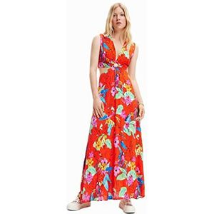 Lange Jurk - Tropische Print - Mouwloos - V-hals - Onzichtbare Ritssluiting