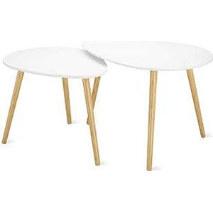 EN-228250 salontafel, Scandinavische stijl, modern, minimalistisch, zeer robuust, 2 stuks, driehoekig, kleur wit en poten van beuken
