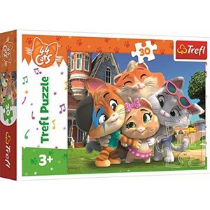 Trefl - 44 Cats, Vriendschap in Kattenland - Puzzle 30 Elements - Kleurrijke puzzel met Sprookjesfiguren 44 katten, Creatief Amusement, Leuk voor Kinderen vanaf 3 jaar