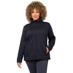 Ulla Popken Gebreide fleecejas voor dames, teddyfleece, opstaande kraag, ritszakken, sweatjack, marineblauw, 42/44 grote maten