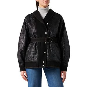 IPEKYOL Womens Below Hips Fabric Mix Jacket, Black, 36