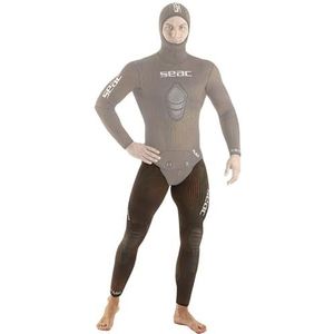 SEAC Broek met hoge taille, 5 mm, voor onderwatervissen, nat pak van tweedelig neopreen, camouflage, gedeeld, stretch voor heren, camouflage, bruin, S