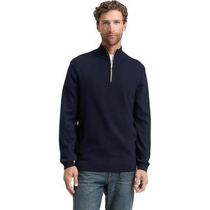 TOM TAILOR - Trui - Blauw - Recht Model - Halve Rits - Visgraat