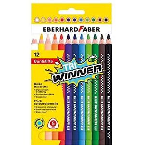 Eberhard Faber 518412 - TRI Winner kleurpotloden, 12 kleuren, stiftdikte 5 mm, onbreekbaar en ergonomisch driezijdig, in kartonnen etui, om te schilderen, illustreren en tekenen