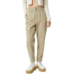 Koton Dames katoenen broek met elastische taille, Kaki(832), 42