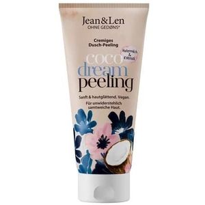Jean & Len Shower Scrub Havermelk & Kokos, exfoliërend met kokosnootschalen, verwijdert schilfers, maakt huid zacht, zonder microplastics & siliconen, vegan, 200 ml