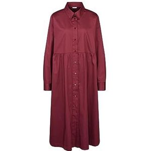 Seidensticker Damesblousejurk Midi - blousejurk met hemdblousekraag - curvy fit - lange mouwen - stretch - katoenmix, bordeauxrood, 48 NL