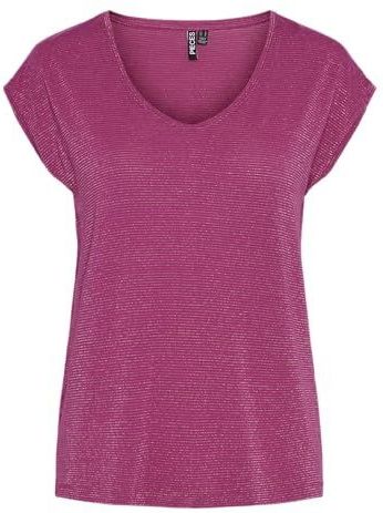 PIECES Dames Pcbillo Tee Lurex Stripes Noos Bc T-shirt, Festival Fuchsia/Detail: lurex Gold, S