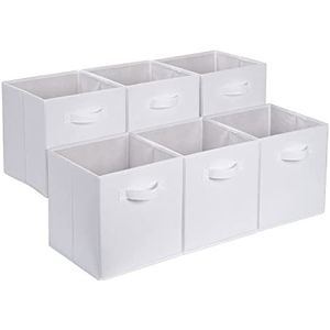 Amazon Basics Opvouwbare stoffen opbergkubus met handgrepen, set van 6, effen wit, 26,67 x 26,67 x 27,94 cm