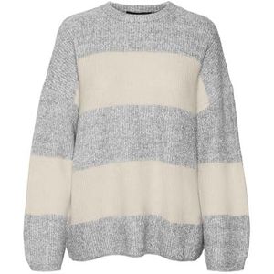 VERO MODA VMNATAHLIE LS ronde hals pullover GA NOOS, Licht Grijs Melange/Stripes: Berk, L