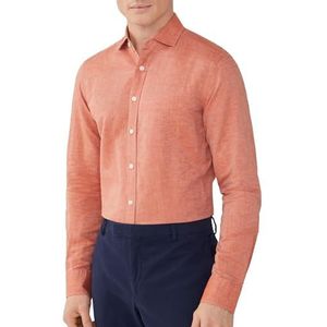Hackett London Heren Melange katoenen linnen overhemd, Oranje (Rust Brown), L