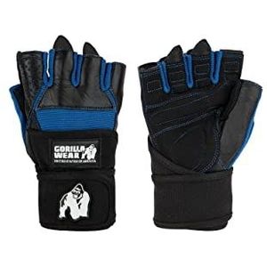 Gorilla Wear - Dallas Wrist Wrap Gloves - zwart/blauw - bodybuilding en fitness accessoires voor dames en heren logo ondersteuning betere grip, 3XL