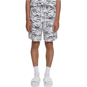 Urban Classics Viscose AOP Resort Shorts Whitescribble, XXXXL heren, Whitescribble, 4XL