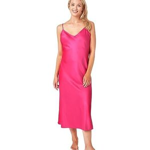 Indigo Sky Samsara Lange Satijnen Chemise Nachthemd, Hot Pink is, 34-36