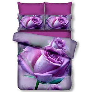 DecoKing Premium 01387 beddengoed 155x220 cm met 1 kussensloop 80x80 paars 3D microvezel dekbedovertrek beddengoed roze roze bloemenpatroon paars pruim violet lila plum Callie
