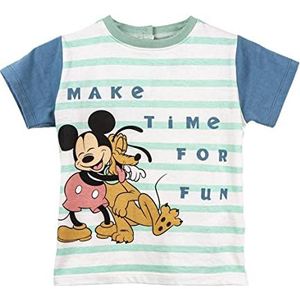 Mickey Mouse en Pluto Kinder-T-shirt - Blauw en Groen - Maat 36 Maanden - Korte Mouw T-shirt Gemaakt met 100% Katoen - Disney Collectie - Origineel Product Ontworpen in Spanje