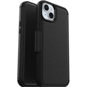 OtterBox Strada-hoesje voor iPhone 15 Plus voor MagSafe, schokbestendig, valbestendig, lederen folio met kaarthouder, 3x getest volgens militaire standaard, Zwart