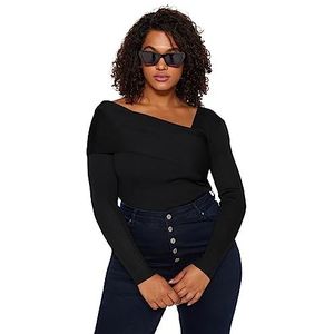 Trendyol FeMan Regular fit Basic asymmetrische kraag breigoed Grote maten trui, Zwart, 2XL, Zwart, XXL grote maten