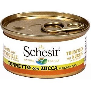 Schesir Cat in bouillon tonijn met pompoen, kattenvoer nat in eigen kookbouillon, 24 blikjes x 70 g