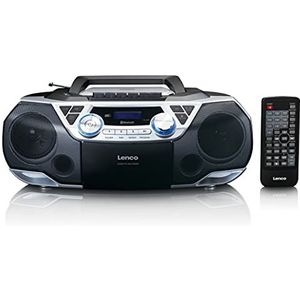 Lenco SCD-720 - Boombox DAB+ - Bluetooth 5.0 - Toploader CD/MP3-speler - Cassettedeck - FM Radio - USB-poort - 2 x 6 Watt RMS - Bass Reflex - Afstandsbediening - Zilver