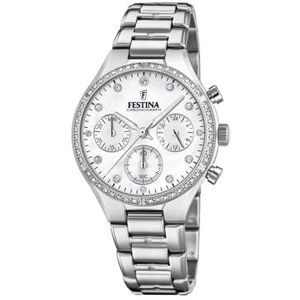 Festina Dames chronograaf kwarts horloge met roestvrij stalen armband F20401/1, zilver, Eén maat, armband