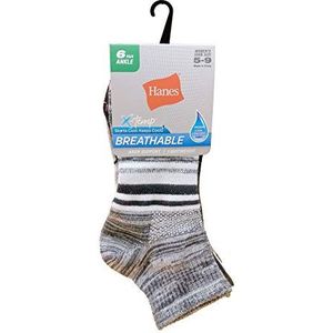 Hanes Women's Lightweight Breathable Ankle Socks 6 Pair Pack, Black/Grey Accent Design, Shoe Size: 5-9