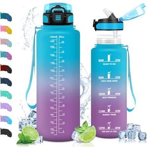 Vikaster Fitnessdrinkfles, drinkfles met rietje, 1,5 liter, BPA-vrij, lekvrij, sportfles voor camping, yoga, gym, outdoor