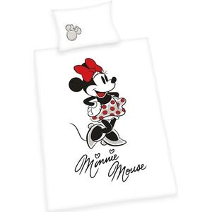 Minnie Mouse Beddengoed, Disney, kussensloop ca. 40 x 60 cm, dekbedovertrek ca. 100 x 135 cm, met ritssluiting, 100% katoen