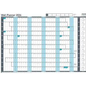 Sasco 2024 Waarde Jaarlijkse Wandplanner Set, Papier Whiteboard Stijl Droog Uitwisbare Kalender, Grote Wandplanner, Poster Stijl Wandkaart, Blauw, 915 x 610 mm, 2410237